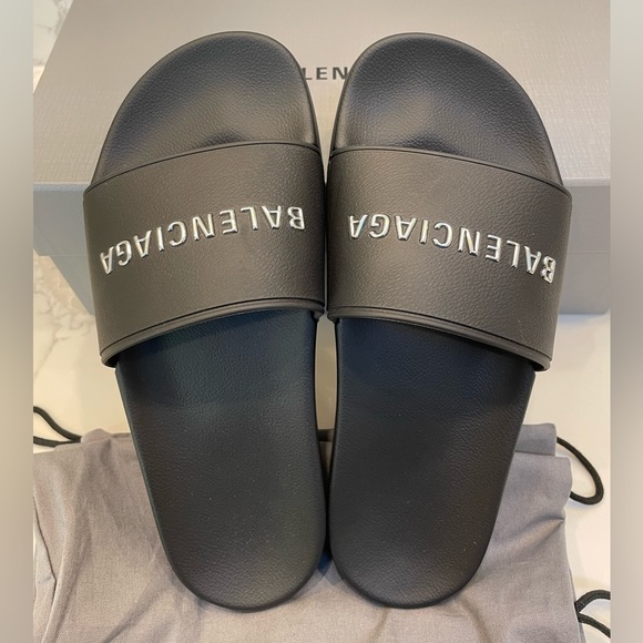 Balenciaga Women's Logo Pool Slides 8 B/38 EU - Picture 5 of 14
